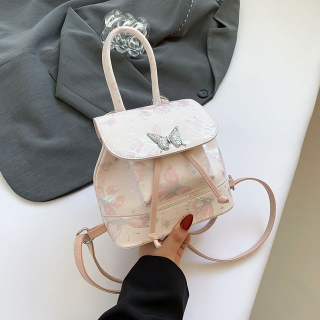Faux Butterfly Backpack Print Flap Leather
