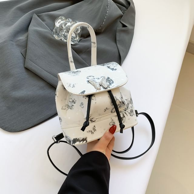 Faux Butterfly Backpack Print Flap Leather