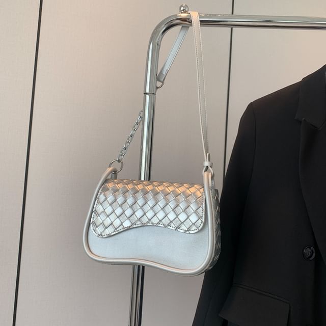 Faux Plain Flap Woven Leather Bag Crossbody