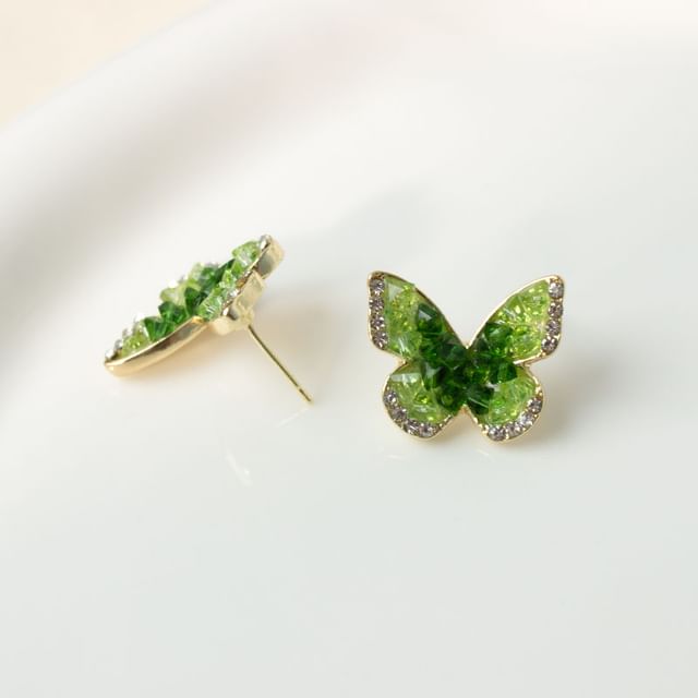 Stud Crystal Faux Earring Butterfly Alloy