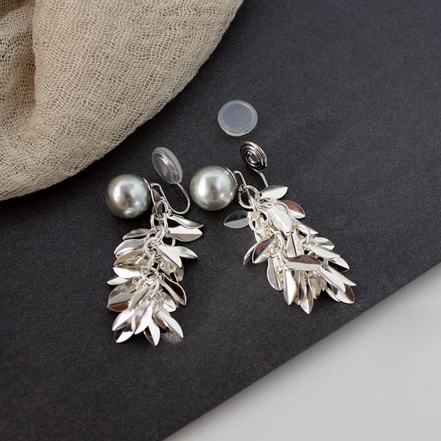 Alloy Earring Pearl Chandelier Faux Leaf
