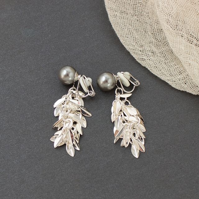 Alloy Earring Pearl Chandelier Faux Leaf