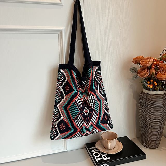 Patterned Knit Tote Bag