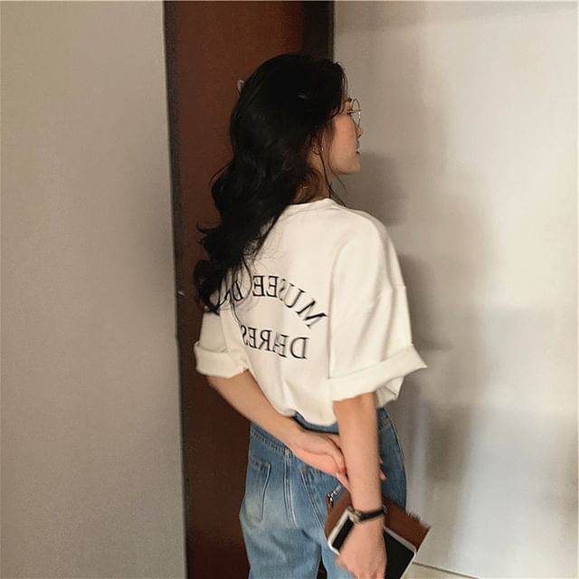 Lettering Crew Neck T-Shirt Print Short-Sleeve