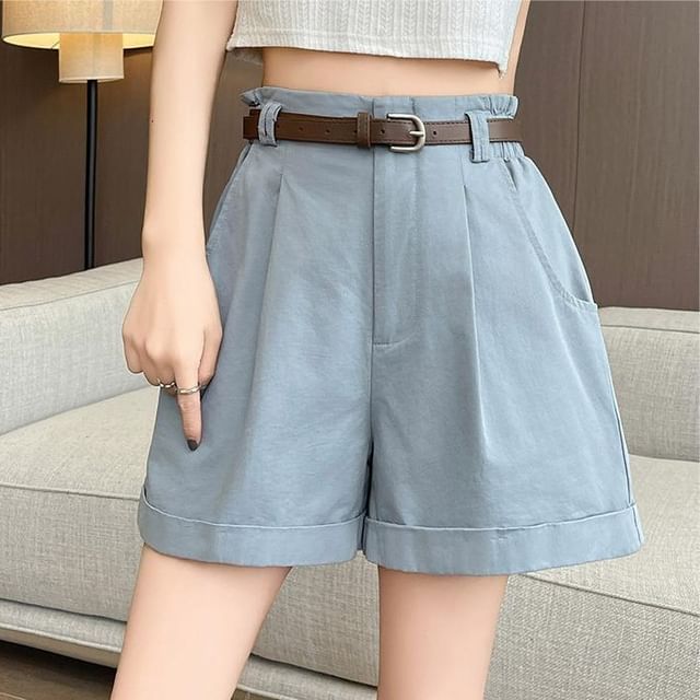 High Waist Pleated Casual Shorts With Rolled Hem Egirldoll