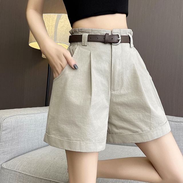 High Waist Pleated Casual Shorts With Rolled Hem Egirldoll