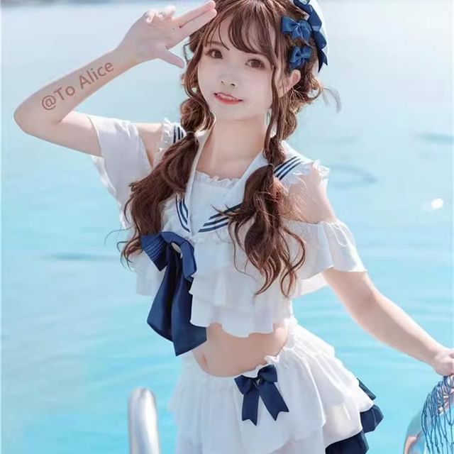 Set: Lolita Sailor Collar Swim Top + Swim Skirt