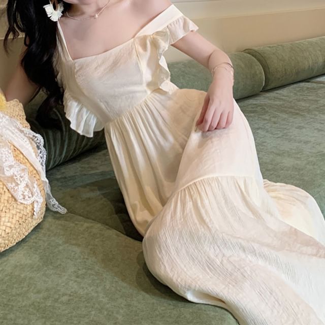 Back A-Line Tie Dress Maxi Strap Spaghetti