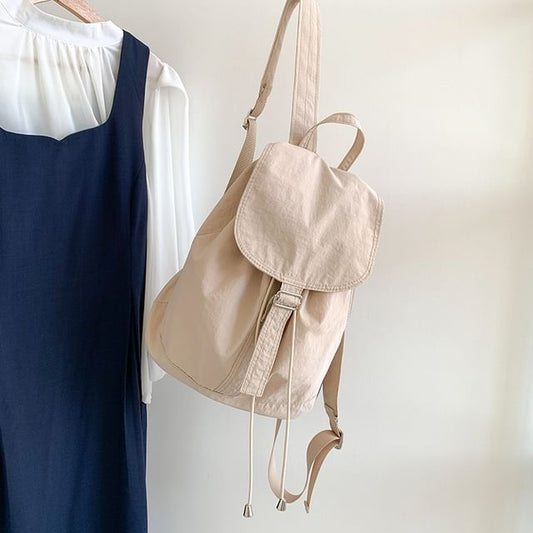 Plain Drawstring Backpack Nylon Flap