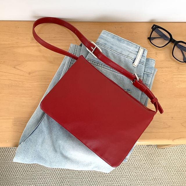 Flap Leather Faux Plain Shoulder Bag