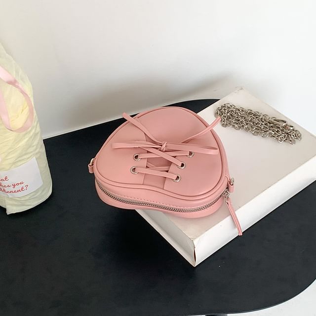 Heart Chain Bag Leather Crossbody Shaped Faux Lace-Up Strap