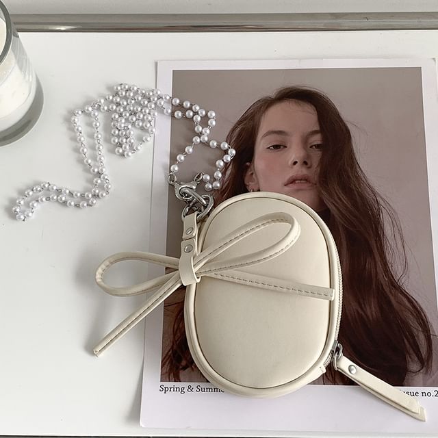 Faux Plain Bag Crossbody Set: Strap Pearl Charm + Leather