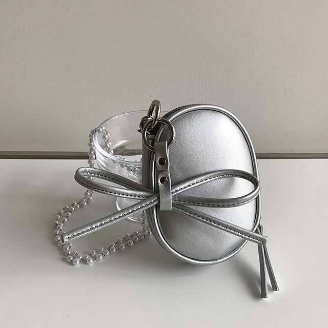 Faux Plain Bag Crossbody Set: Strap Pearl Charm + Leather