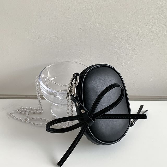 Faux Plain Bag Crossbody Set: Strap Pearl Charm + Leather