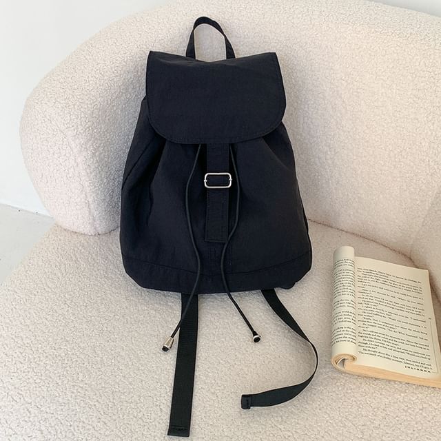Plain Drawstring Backpack Nylon Flap