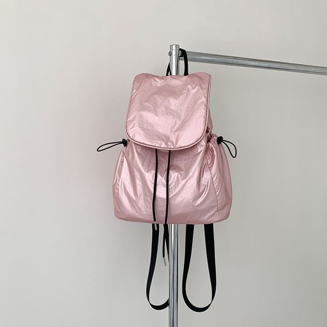 Flap Plain Drawstring Backpack
