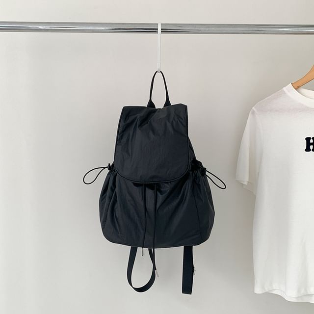 Flap Plain Drawstring Backpack