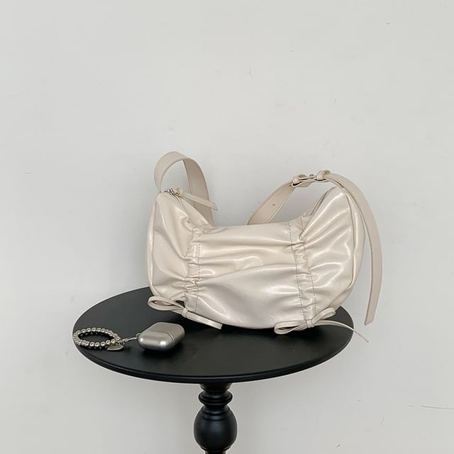 Plain Drawstring Faux Leather Bag Shoulder