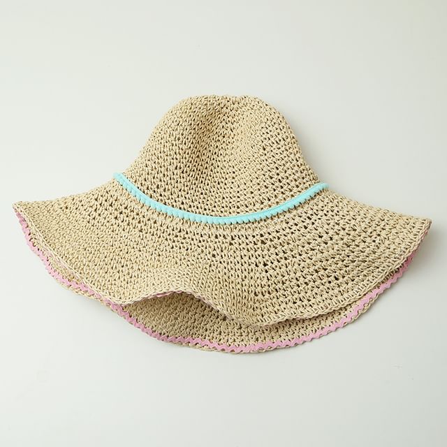 Wide Brim Summer Straw Hat With Blue Band