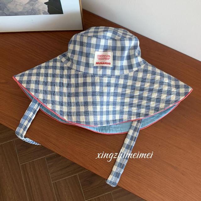 Gingham Bucket Hat With Chin Strap