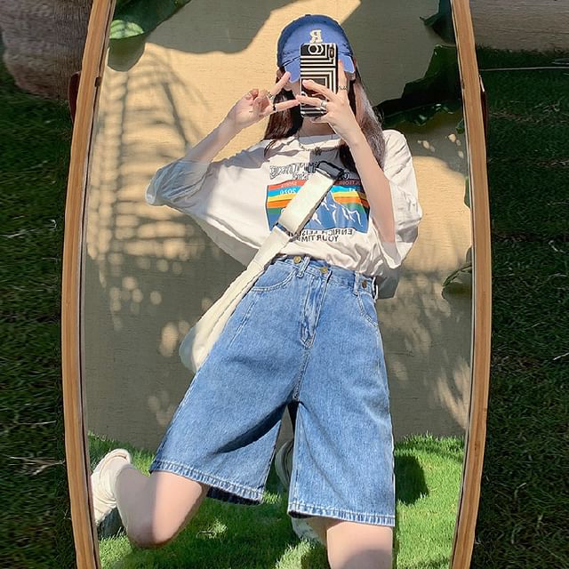 High Waist Wide Leg Denim Shorts Jorts