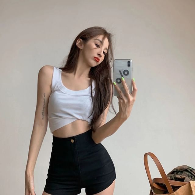 High Waist Plain Denim Shorts