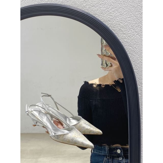 Kitten Heel Jacquard Slingback Toe Pointed Pumps