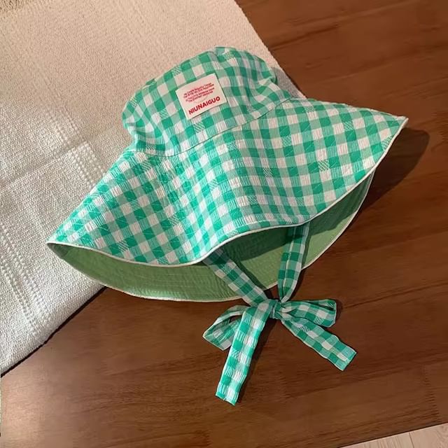 Chin Checkered Bucket With Strap Pattern Hat