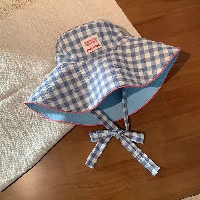 Chin Checkered Bucket With Strap Pattern Hat