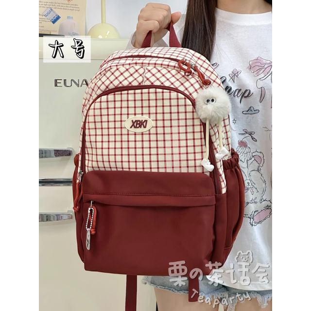 Plaid Panel Backpack / Bag Charm / Set