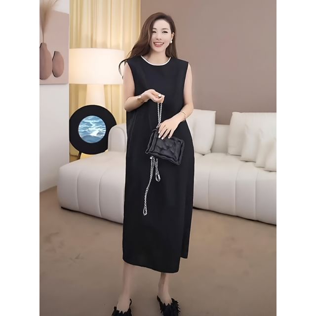 Short-Sleeve Solid Open Back Sundress Maxi