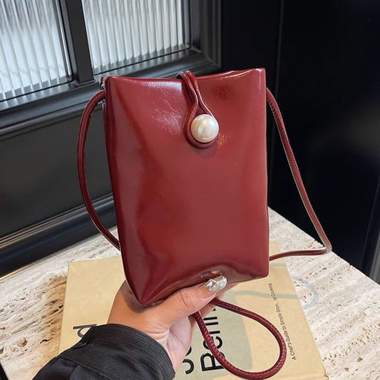Leather Crossbody Bag Plain Faux