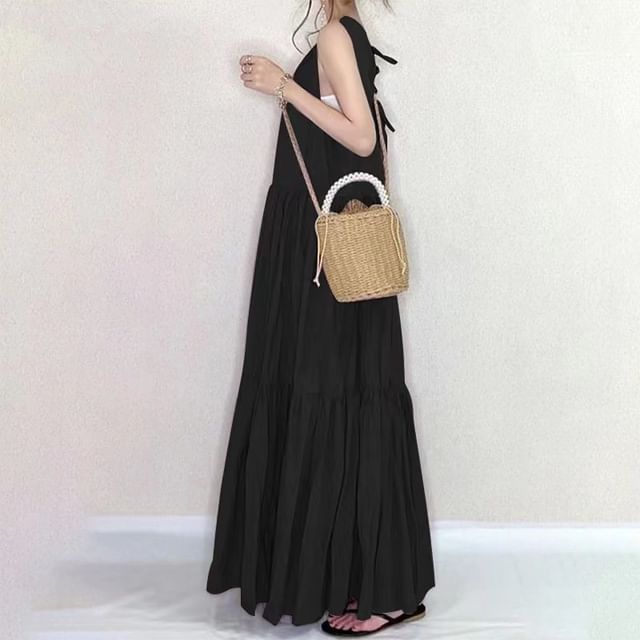 Scoop Neck Sleeveless Solid Sundress Maxi