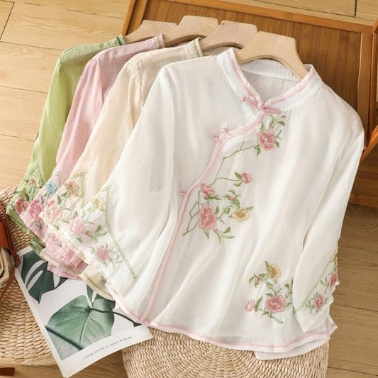 Flower Embroidered Blouse