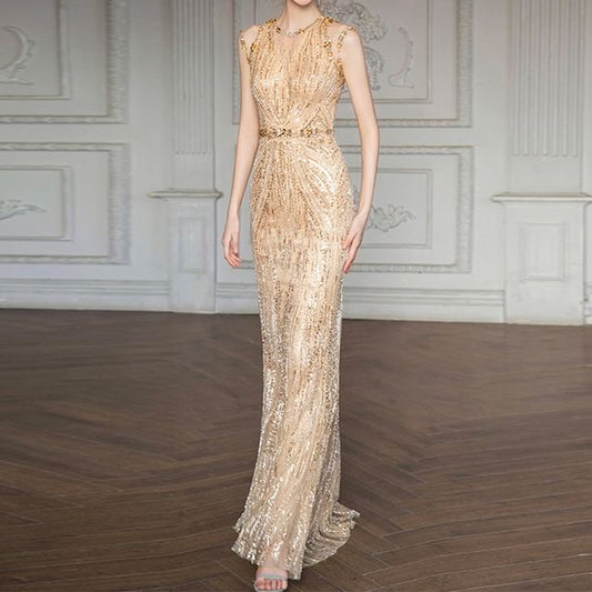 Sleeveless Sequin Embellished Evening Gown
