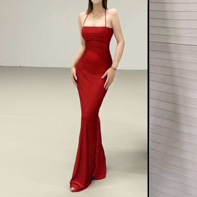 Halter Neck Open Back Maxi Mermaid Dress