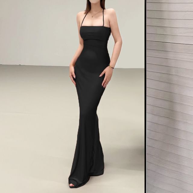 Halter Neck Open Back Maxi Mermaid Dress