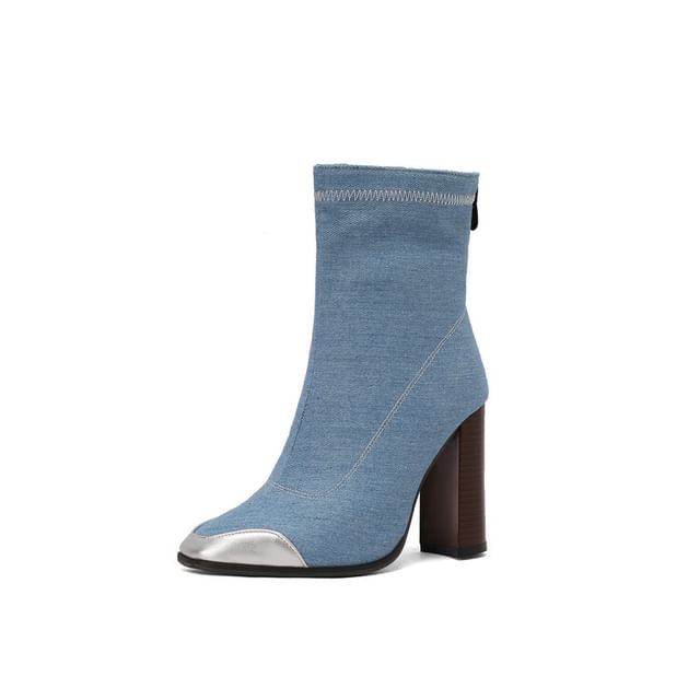 Denim Pointed Toe Chunky Heel Short Boots