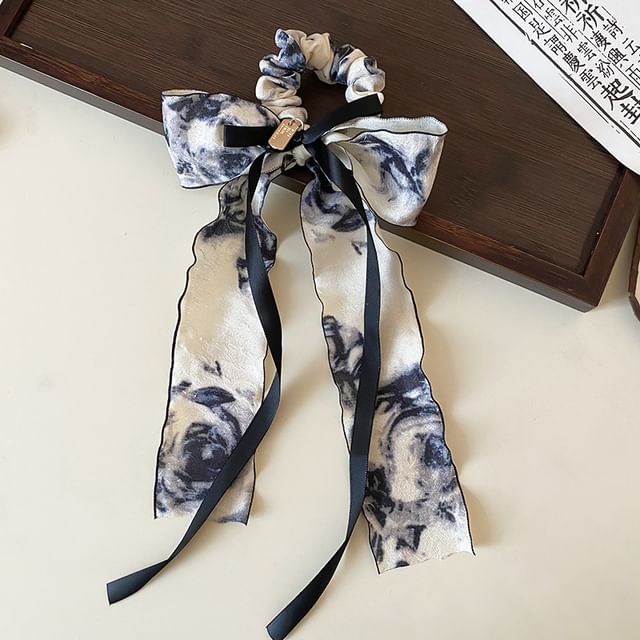 Elegant Retro Floral Print Bowknot Chiffon Hair Scarf Scrunchie