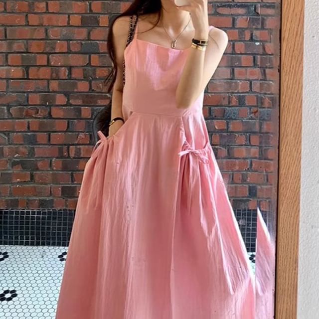 Crew Neck Short-Sleeve Solid Sundress Maxi