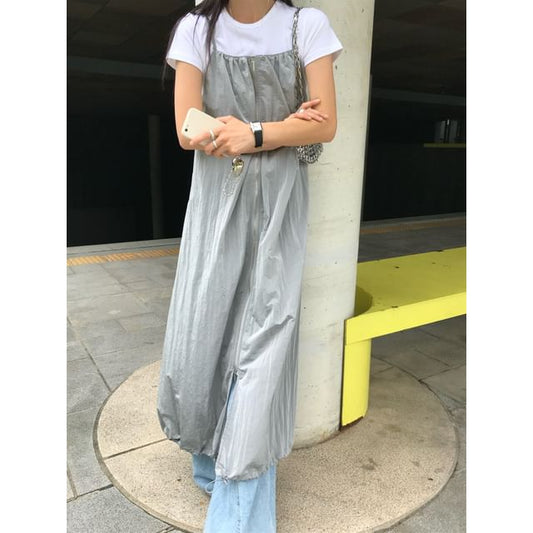 Zip Front Maxi Dungaree Dress with Pockets