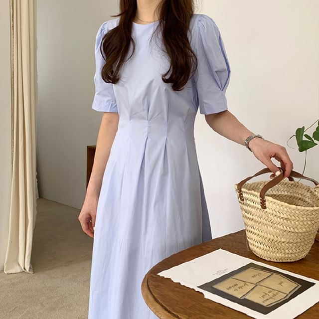 V-Neck Short-Sleeve Solid Wrap Sheath Maxi Dress