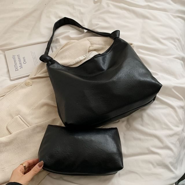 Knotted Faux Leather Tote Bag