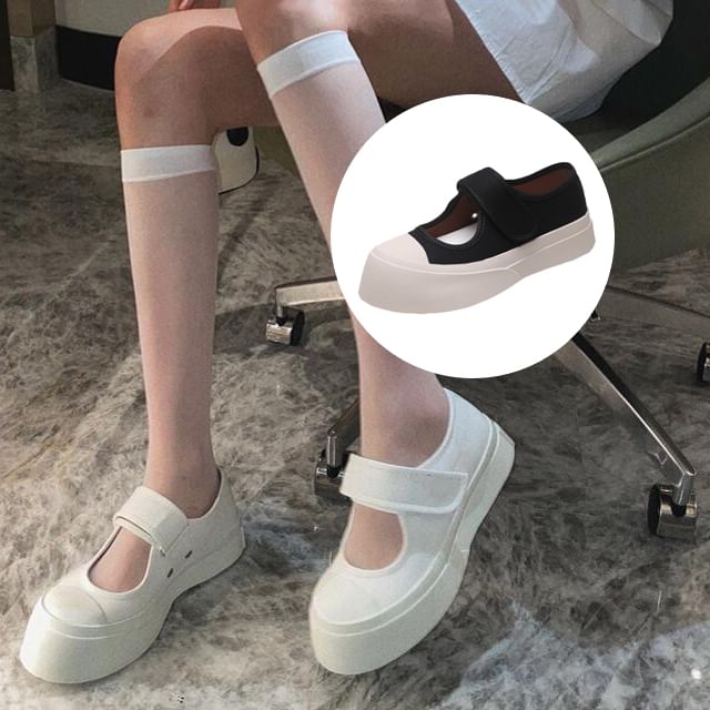 Adhesive Strap Platform Mary Jane Shoes