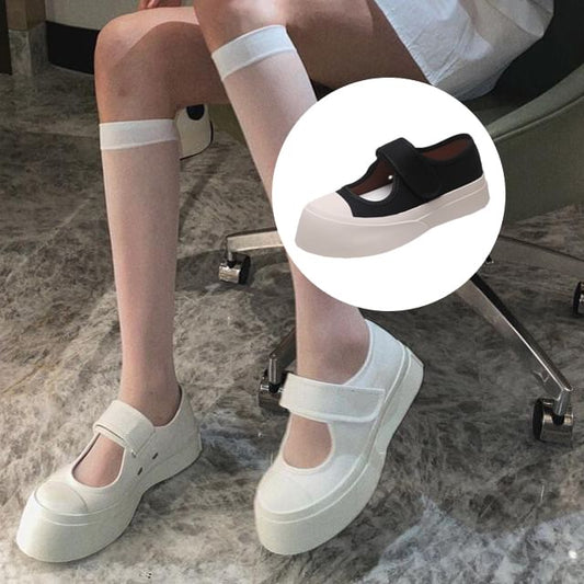 Adhesive Strap Platform Mary Jane Shoes