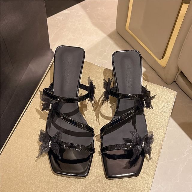 Butterfly Detail Strappy Chunky Heel Slide Sandals