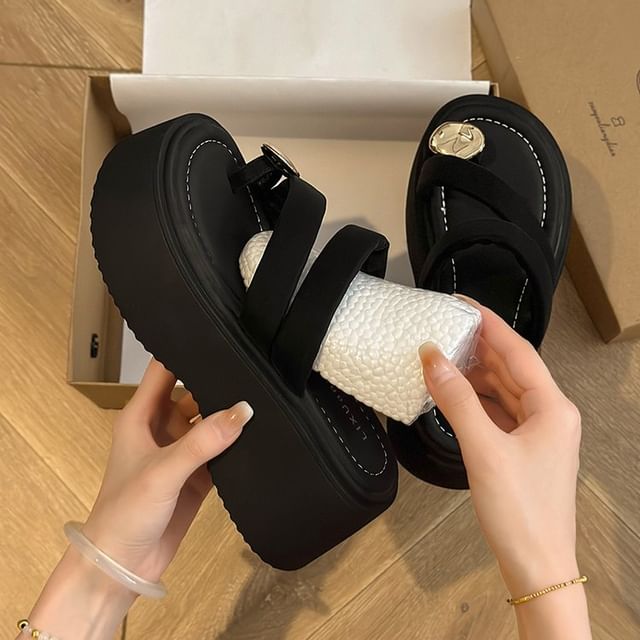 Toe Loop Platform Slide Sandals