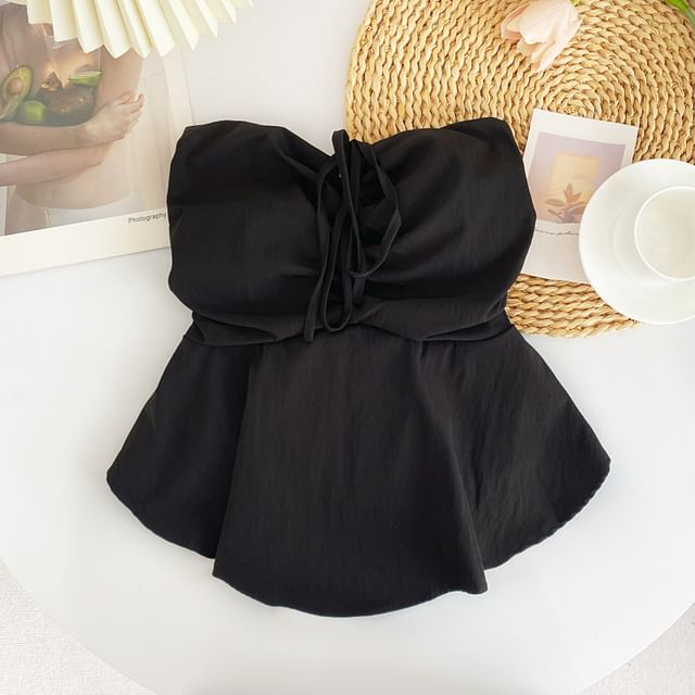 Plain Bow Peplum Tube Top