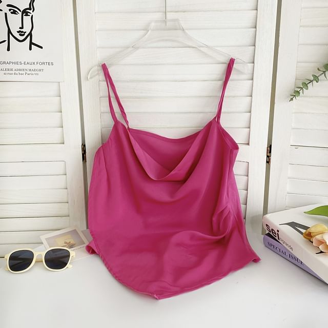 Cowl Neck Plain Asymmetrical Cami Top