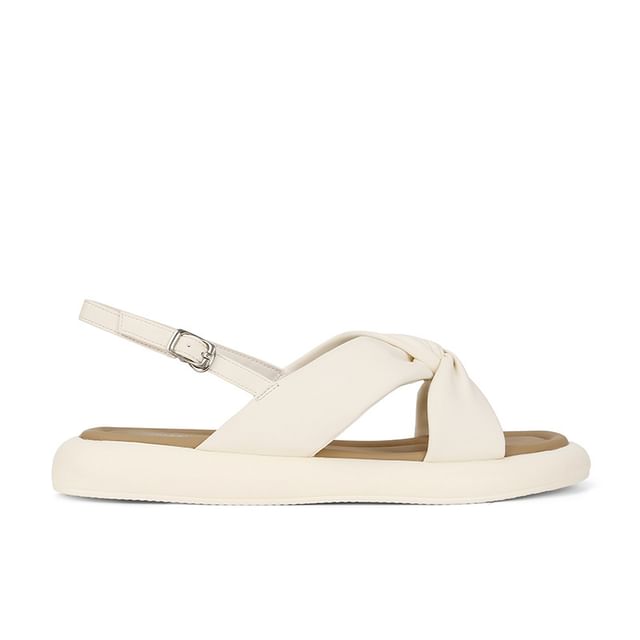 Platform Cross Strap Plain Faux Leather Slingback Sandals